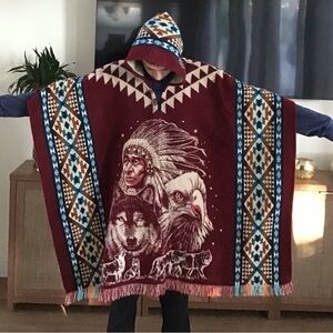 Poncho-Unisex hooded poncho alpaca wool blend Ecuador